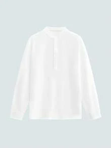Modcrash Conjunto de camisa para hombre, estilo callejero casual de unicolor, largo y holgado, para exteriores, primavera y verano - Blanco - Ver 11