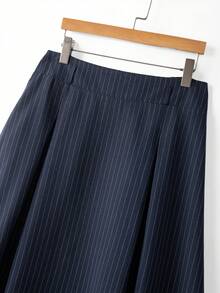 GlowEve CURVE Plus Size Women's Vintage Striped A-Line Skirt, High Waist Flared Design, Suitable For Spring/Summer, Vacation, Daily Commute, Gathering, Party Fall - Navy Blue - View 3