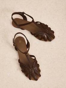 Rosivie Sandal đế bằng thời trang thường ngày dành cho nữ, thiết kế khóa cài. - Cà phê nâu - Xem 7