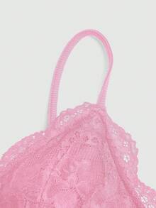 Sweetra CURVE Plus Size Women Lace Patchwork Ruffle Elegant Vintage Cute Bodycon Ruffle Camisole - Pink - View 4