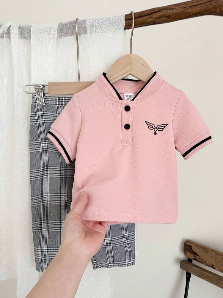 Bubblio Set de 2 piezas de camisa polo de manga corta casual y pantalones a cuadros de cintura elástica para niño pequeño, adecuado para fiesta de cumpleaños, fiesta de noche, actuación, boda, baby shower, celebración del 1er cumpleaños - Multicolor - Añade 6