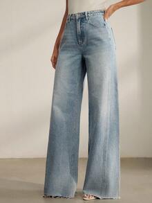 Quần jeans ống đứng đính đá lấp lánh - Màu xanh lam - Xem 7