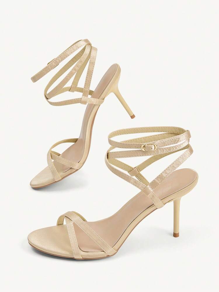 CUCCOO CHICEST Spring/Summer Satin Strap Wrapping Design Strap Crossed Open Toe High Heel, French Sexy Glossy Satin Dark Multi-Colored Women's High Heel Sandals Banquet Party Dating Commuting Shopping Nightclub Festive Gifting