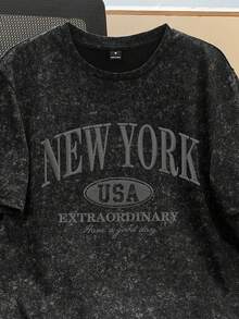Daypath Vintage American College Style Typography Embroidered Casual Short Sleeve T-Shirt For Men - Black - View 2