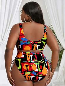 Slaydiva Traje de baño de una pieza con cordón lateral para mujer de talla grande - Negro - Ver 2