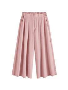 Comfortable And Loose-Fitting Elastic-Waist Pleated Shorts/Skirts, A Basic And Versatile Style For Everyday Wear, Flattering The Figure, In Apricot Color, For Plus-Size Women, For Spring/Summer - Rosa - View 7