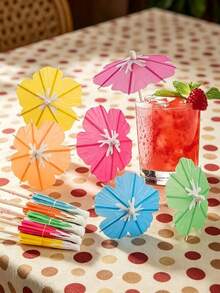 Mixed Color Cocktail Picks, Fruit Sticks, Bamboo Toothpicks, Tropical Summer Day Paper Umbrellas And Colorful Drink Umbrellas For Luau Hawaii Beach Party (Random Colors), Party, Birthday Decoration, For Outdoor, Camping - Multicolor - View 3