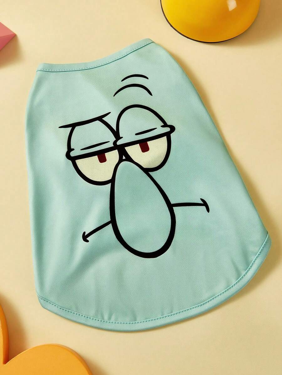 SpongeBob SquarePants | SHEIN 1 件卡通图案印花宠物背心，猫咪衣服，狗狗衣服，尺码 XXS-XXXXL，特小号，特大号，章鱼哥。 - 薄荷綠 - 查看 1
