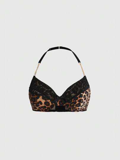 ROMWE Plus Size Gothic Lace Leopard Print Metal Underwire Bodysuit