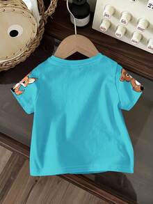 Bubblio Baby Boy Casual Minimalist Cartoon Pattern Round Neck Short Sleeve Loose T-Shirt, Suitable For Summer - Multicolor - View 3