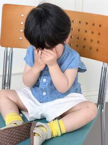 DAZY Toddler Boys' Korean Style Washed Denim Collared Short Sleeve Casual Shirt - Blue - View 3