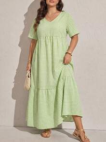 SHEIN CURVE+ Maxikleid im Boho-Stil für Strandurlaub und Resorts, große Größen, Sommer/Land/Strandurlaub Outfits, Strandmode, Strandkleidung - Grün - Übersicht 5