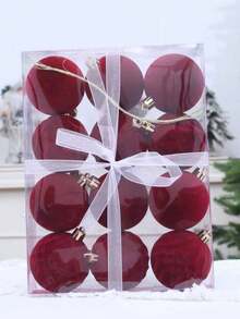 Christmas Tree Decorations 12 Pcs Velvet Ornaments For Christmas Tree, Mixed Sizes Flocked Ornaments For Xmas Holiday Hanging Decorations (Burgundy) - Multicolor - View 8