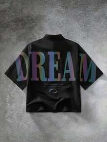 Manfinity RebelGame Men's Street Style Letter Print Single-Breasted Shirt - Black - View 3
