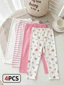 Bộ 4 quần legging nữ kiểu dáng thường ngày, họa tiết hoa và màu trơn, phù hợp cho mọi mùa. - Nhiều màu - Xem 4