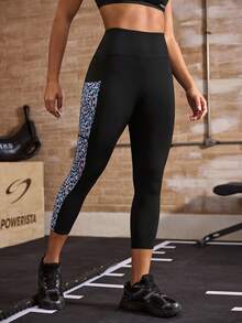 Powerista Quần legging cạp cao không đường may, họa tiết chắp vá. - màu đen - Xem 3