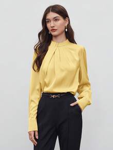 BizChic 2026春夏新款褶皱领女式套头衫，现代优雅都市通勤日常百搭浪漫90年代复古风，适合圣诞节、新年、情人节、派对、海滩、毕业典礼、时尚、节日、假日、婚礼宾客、早午餐、机场等多种场合。 - 黃色 - 查看 3