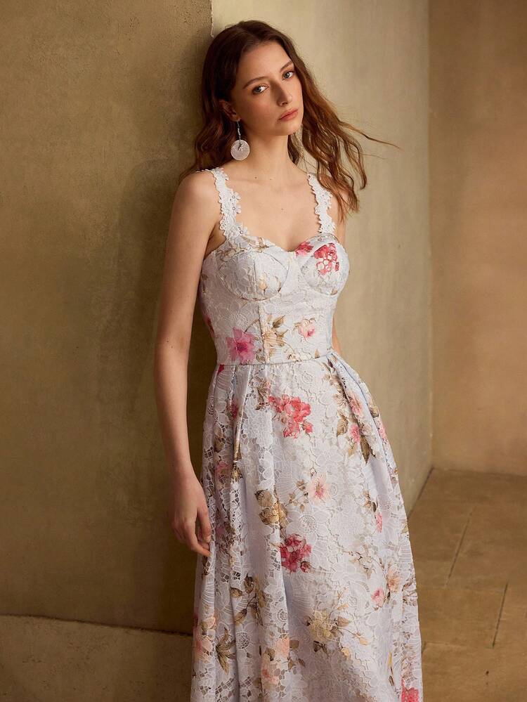 WOMEN'S LACE FLORAL PRINT SLEEVELESS DRESS, CASUAL & DATE WEAR, SPRING/SUMMER