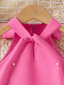 SHEIN 女童无袖纯色串珠连衣裙 - 彩色 - 查看 4