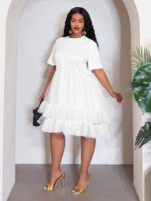Slaydiva Đầm xòe bồng bềnh thanh lịch mùa Xuân/Hè 2026, thích hợp cho sinh nhật, lễ tốt nghiệp, học sinh, đi chơi hàng ngày, dễ phối đồ, phong cách thường ngày, đi nghỉ mát, du lịch biển, tắm nắng, hợp xu hướng, công sở thoải mái, tối giản và giản dị. Đầm nữ xòe bồng bềnh với viền bèo nhún. - trắng - Xem 3