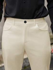 Manfinity Homme Men's Casual Pocketed Button Closure Everyday Wear Pants - Beige - View 6