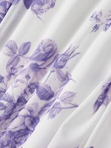 SHEIN MOD Damen Ärmellose Blumen Muster Dekorative Bluse für den Urlaub - Mauve - Übersicht 4