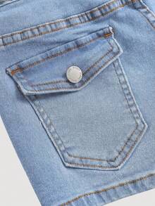 Girlism Shorts vaqueros elásticos de tiro medio para verano - Negro - Ver 4