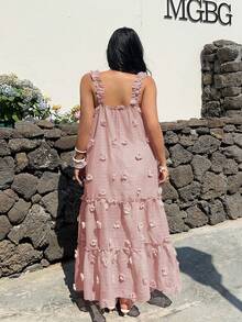 Sunnyshic Plus Size Square Neck Spaghetti Strap A-Line Dress - Baby Pink - View 2