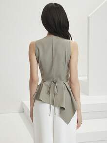 Heiryn Women's Fashion Versatile Metal Buckle Asymmetrical Hem Business Vest - Army Green - View 6