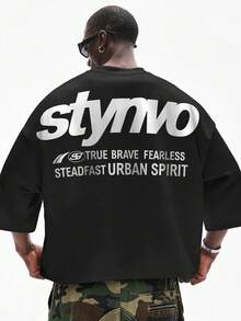 STYNVO Áo thun nam in chữ, kiểu dáng thường ngày, thích hợp cho mùa hè. - màu đen - Xem 1