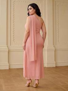 ZEYLAH Elegant Ruched Off-Shoulder Fitted Long Dress, Spring/Summer - Pink - View 6