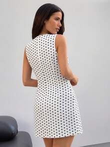 SHEIN SXY 大码女式波点系带腰身休闲派对连衣裙 - 黑與白 - 查看 3
