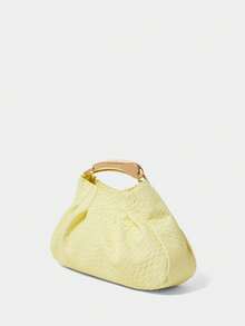 SHECARRY Bolso de mano de material tejido con relieve dorado plisado de moda para mujer, para fiestas y Año Nuevo - Amarillo - Ver 2