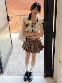 DAZY 女士格子休闲宽松A字裙 - 咖啡棕 - 查看 8