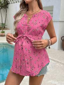 SHEIN Áo bầu mùa hè mới 2025, kiểu dáng dệt kim in họa tiết toàn thân, thời trang, phong cách nghỉ mát. - Màu Hồng baby - Xem 1