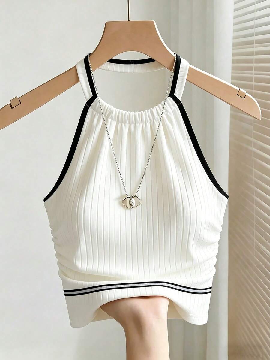 Franclia 女士休闲拼接褶皱衬衫,日常百搭 - 黑與白 - 查看 1
