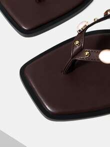 SPRING AND SUMMER NEW OUTDOOR WOMEN'S FLAT-BOTTOMED SQUARE TOE BROWN PINCH SLIPPERS WOMEN'S THICK-SOLED NON-SLIP CASUAL VERSATILE BEACH SANDALS SPRING SHOES SUMMER SHOES - Coffee Brown - View 6