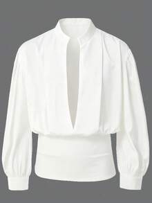Manfinity AFTRDRK Men's Solid Color Deep V-Neck Drop Shoulder Long Sleeve Minimalist Design Shirt, Formal - White - View 8