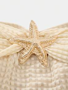 Bonvoyette Conjunto de 2 piezas de traje de baño elegante con hombros descubiertos y estrella de mar, con minifalda, Primavera/Verano 26SS - Beis - Ver 7