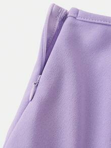 Tween Girls Casual Elegant Asymmetric Shoulder Fitted Minimalist 3D Floral Decor Jumpsuit, Suitable For Party, Wedding And Events - Mauve Purple - View 3