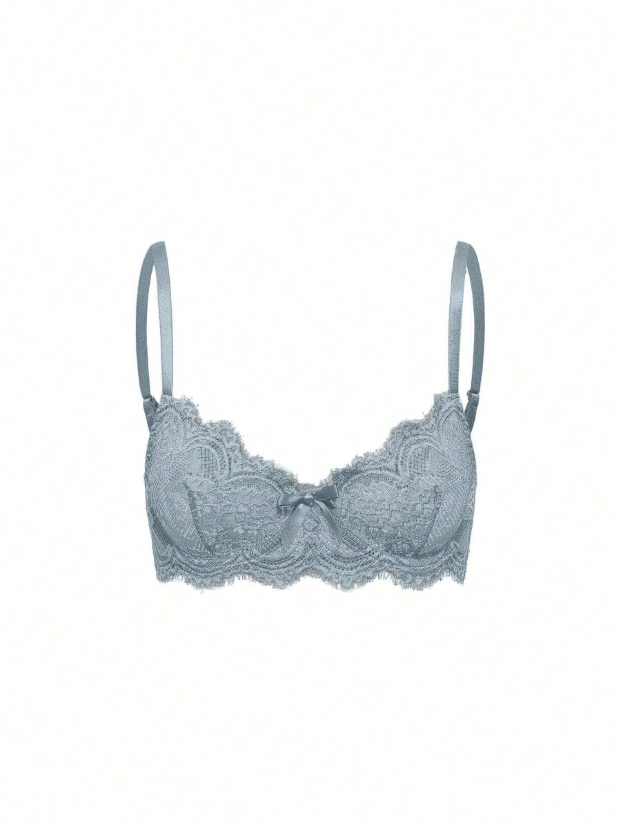 Goth Floral Lace Underwire Triangle Cup Bra - Blue - View 1
