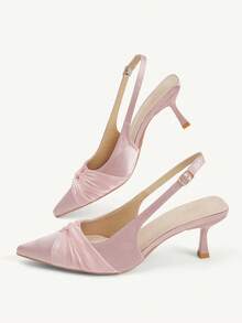 CUCCOO CHICEST Tacones altos de satén rosa con diseño de lazo elegante, de estilo hada, con cristales, de temperamento suave y versátil - Rosa vieja - Ver 6