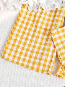 Emery Rose Kids Emery Rose Kids 2件套少女格子圆领休闲背心和裤子套装 - 黃色 - 查看 7