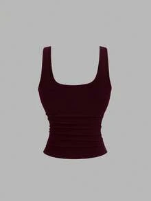 Sweetra Kamisol Kasual Wanita dengan Motif Renda dan Patchwork - Burgundy - View 2