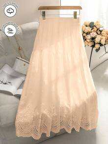 Modelyn Elastic Waist Eyelet Embroidery Skirt For Women, Spring/Summer - Orange - View 7