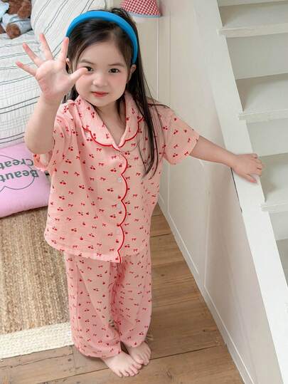 Dazy Kids Young Girl' Cute Contrast Color Collar Homewear Set (Small)