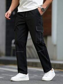 Manfinity CasualCool Men's Multi-Pocket Cargo Pants, Casual Loose Trousers - Black - View 1