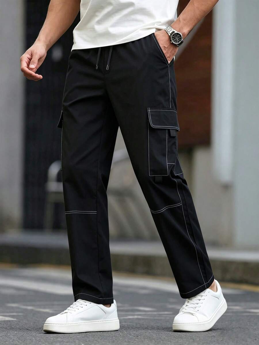 Manfinity CasualCool Men's Multi-Pocket Cargo Pants, Casual Loose Trousers - Black - View 1