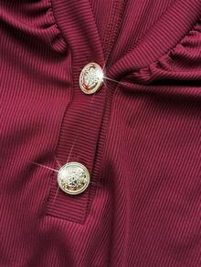 Viva Relle Plus Size Women V-Neck Ruched Waist Elegant Cocktail Party Gym Dress Brown Summer - Burgundy - View 7