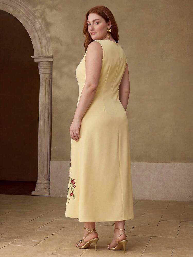 PLUS SIZE ELEGANT SPRING ROMANTIC 3D BEADED EMBROIDERED SLEEVES DRESS
